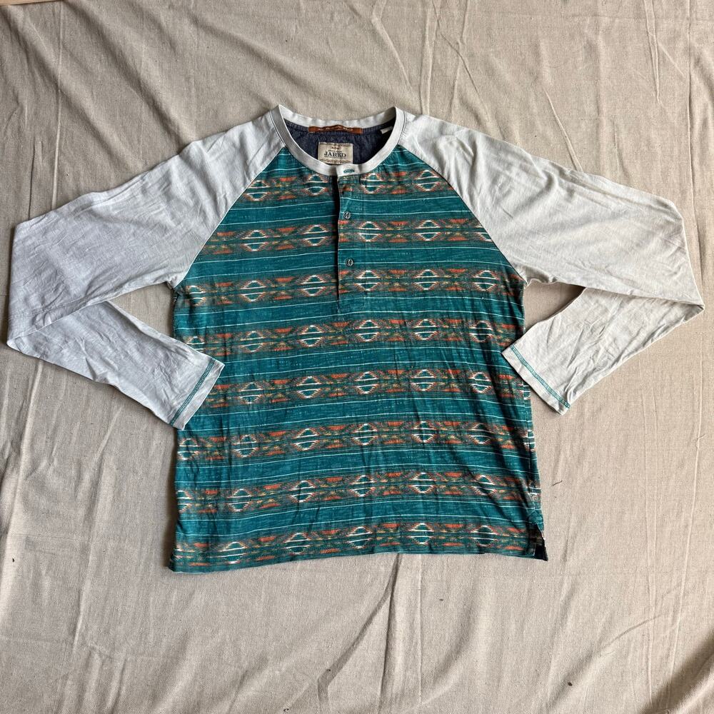 Union Made Jared Shirt Men's L Cat Eye Button L/S Southwestern Raglan Henley